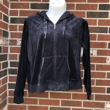 Izod Womans 3x Black Zip Front Hooded Jacket Soft Velour Nwt