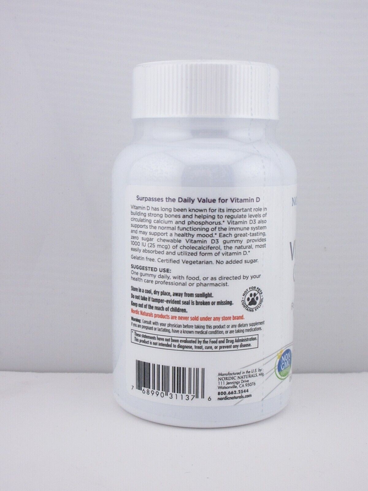 Nordic Naturals Zero Sugar, 1000 IU Vitamin D3 Gummies, Wild Berry Flavor, 60 ct