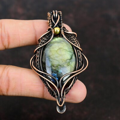 Labradorite Wire Wrapped Pendant Handcrafted Copper Ethnic Gift 3.07''