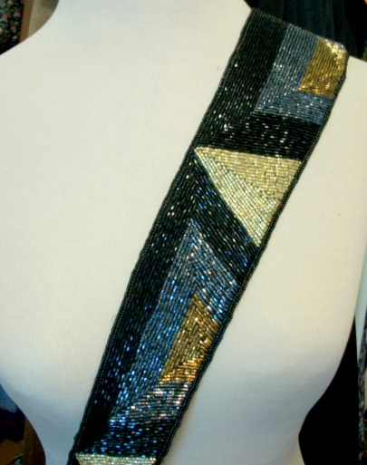 Vintage 80s Disco Glam Black Silver Bronze All Beaded Satin  display picture 3