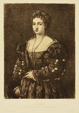 Radierung 19. Jh. La Bella Tizian Galerie Pitti Florenz Italien 38 x 28 cm