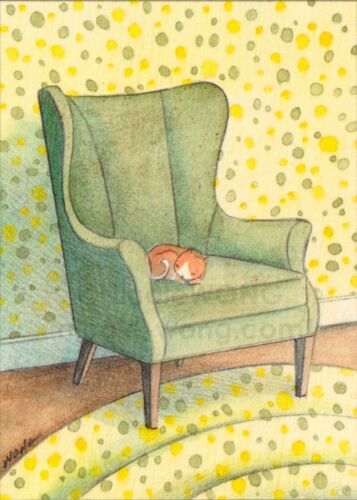 ACEO PRINT - LIVING ROOM CHAIR - cats pets animals cozy sweet furniture home - Picture 1 of 2