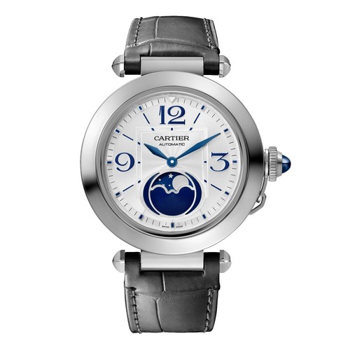 Cartier Pasha Steel Auto 38mm Silver Dial Blue Strap Watch  display picture 1