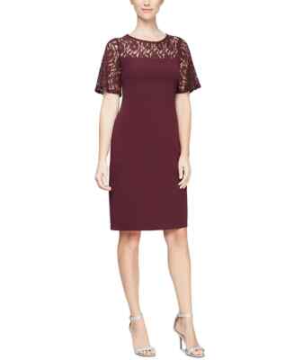 SL Fashions Sequinned-Lace-Yoke Sheath Dress, Summer Plum, 14 | eBay