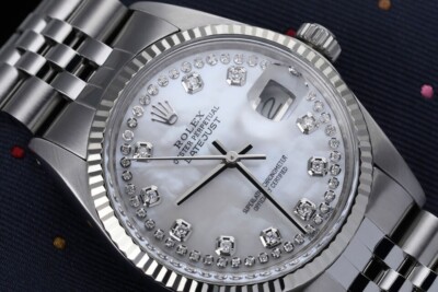 Rolex Datejust 36 mm White Mother of Pearl Diamond Dial Stainless Steel Watch