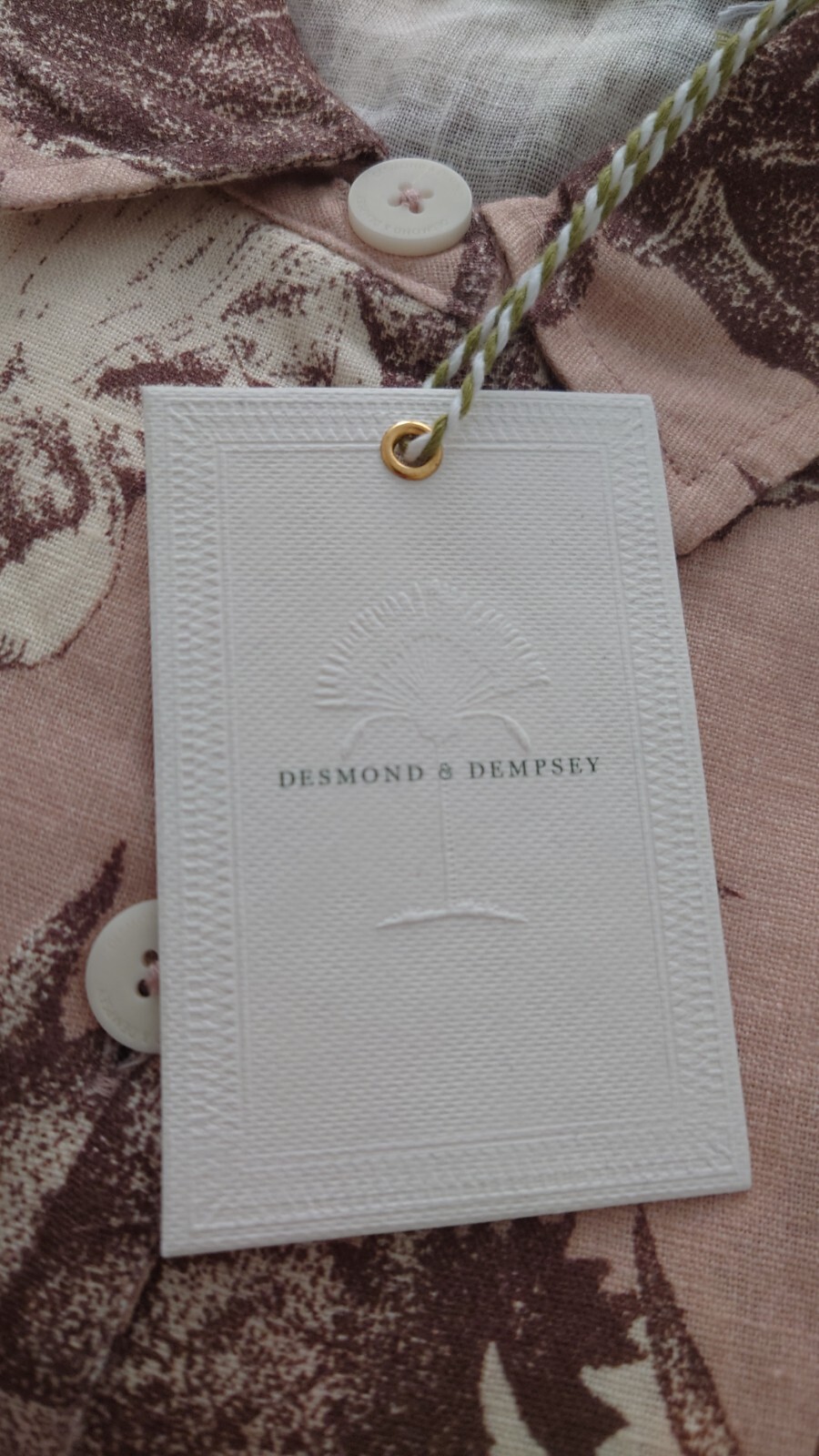 Desmond & Dempsey Pocket Pyjama Shirt Only Night Bloom Print Rose Latte Linen S