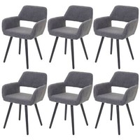 6Er-Set Esszimmerstuhl HWC-A50 Ii, Retro 50Er Jahre, Textil, Grau, Dunkle Beine
