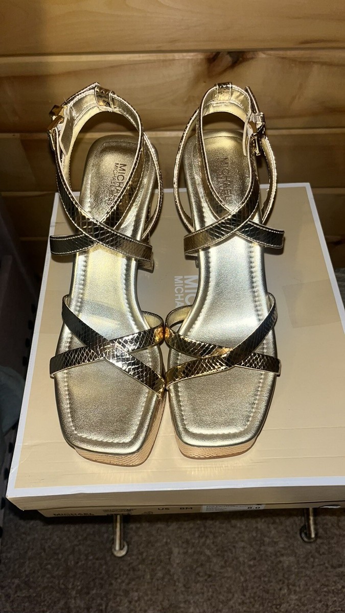 【Michael Kors】Paola llic Snake Embossed Leather Sandal MICHAEL MICHAEL KORS Paola Metallic Snake Embossed Leather