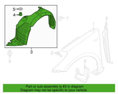 Right Front Fender Liner With Clips For 2014-2016 Kia Forte (Passenger Side) - OEM #86812A7000