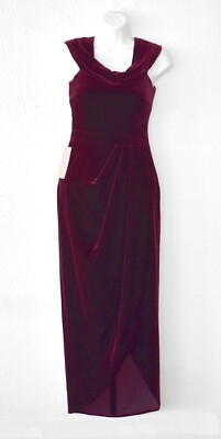 B8 NWT BHLDN Anthropologie Wine Velvet Wrap Effect Draped Collar Dress Sz 2