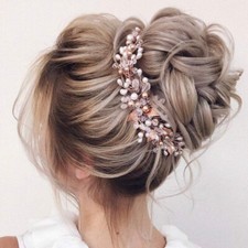 BERYUAN Crystal Hair vine Floral Leaf Headband Pearl Rhinestone Headband Wedding