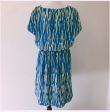 Michael Kors   “Dandelions” blue & white short sleeve dress size L, $175.00