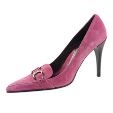 NEW VIA SPIGA Pointed Pumps Heels 7.5 M Dark Pink Suede Leather Buckle ITALY