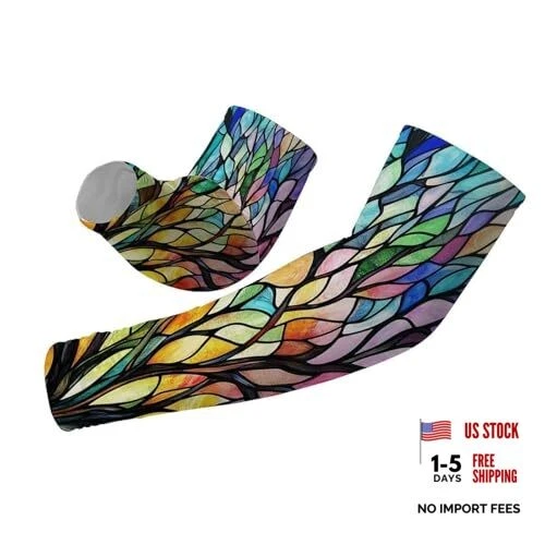 UV Sun Protection Arm Sleeves for Women Men, Black Large Colorful Tree of Life
