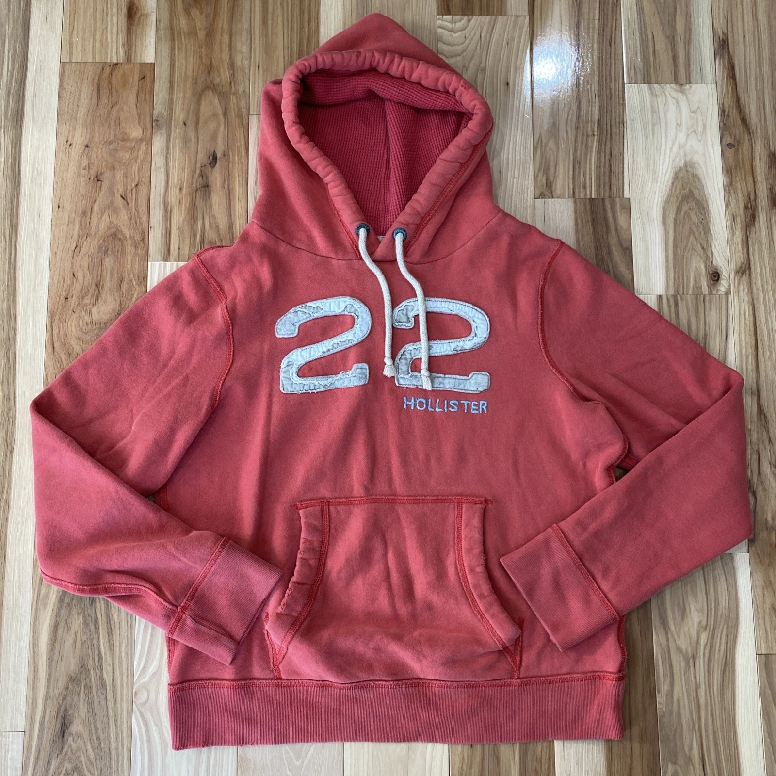 Vntg XL Hollister Thermal Waffle Sweatshirt Hoodie Y2K Embroidered Logo Cozycore