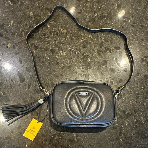 Mario Valentino Mia Signature Black Logo Zip Crossbody Bag Tassel Dust Bag