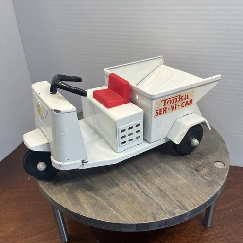 VTG Tonka Ser-Vi-Car White Pressed Steel Tricycle Scooter  White All Original