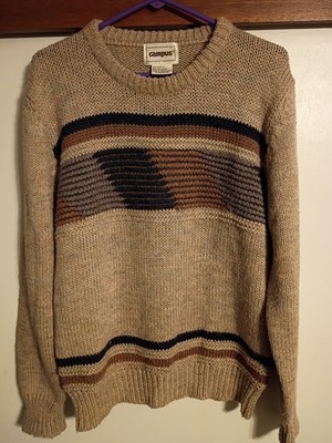 Vintage Campus Knot chunky Sweater Men s Size Large Geometric Stripe 70s 80s