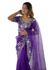 Women's Organza Sequence Embroidery Saree With Unstitched Blouse Piece