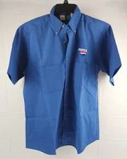 Pepsi Cola Shirt Mens Medium Blue Short Sleeve Button Down Embroidered Loose Fit