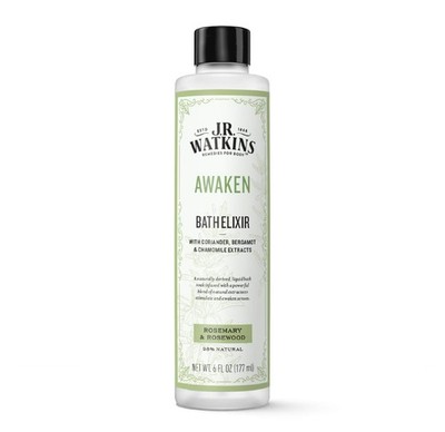 J.R. Watkins Awaken Bath Elixir, Liquid Bath Soak, Rosemary & Rosewood 6 oz
