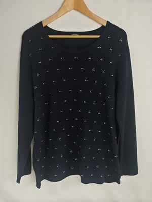 Gerry Weber Womens Navy Embellished Rhinestone Long Sleeve Top L XL