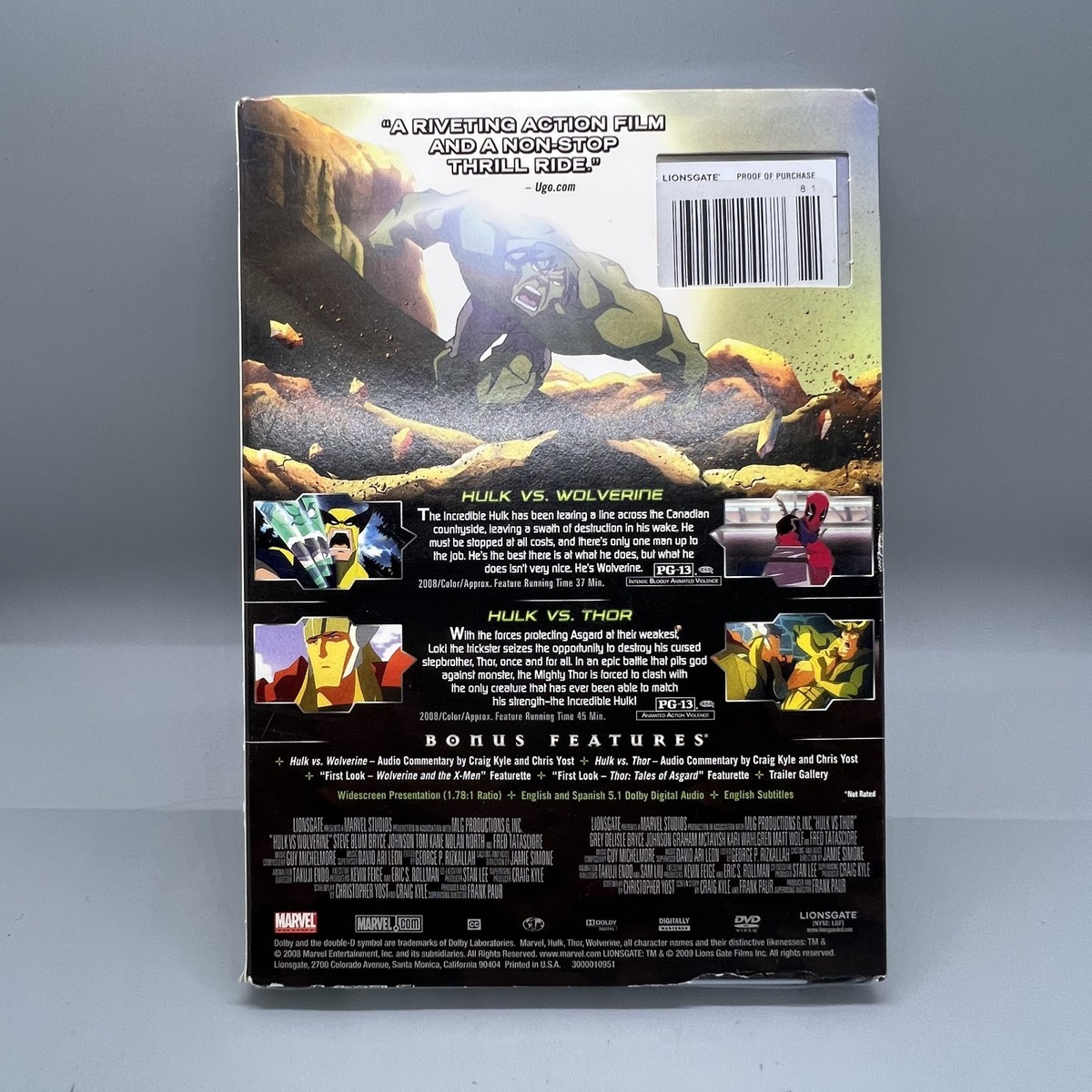 Hulk vs Wolverine / Thor DVD 2009 Action Marvel Animated Rare New