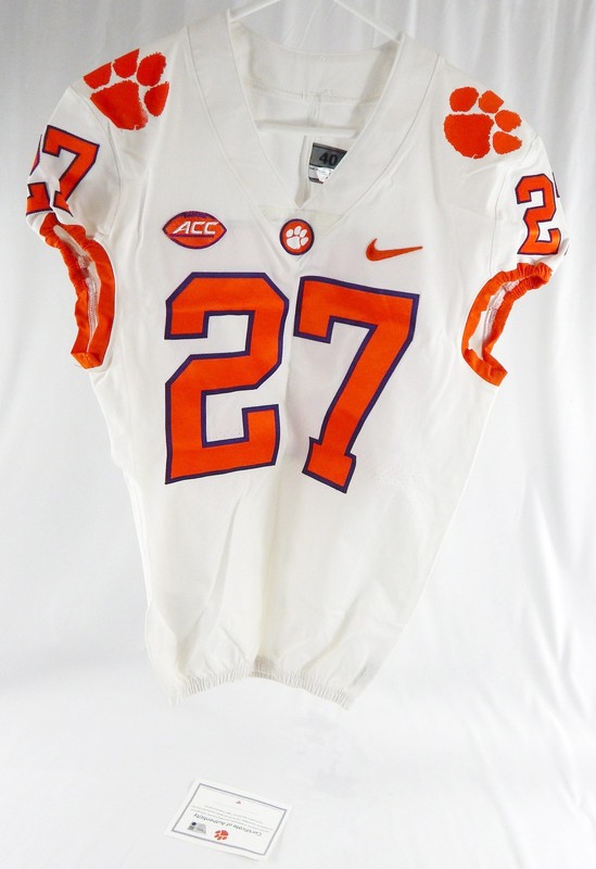2017-22 Clemson Tigers #27 Game Issued Pos Used White Jersey Football NP R 40 72