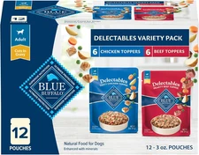 Blue Buffalo Delectables Natural Wet Dog Food Toppers Variety Pack (12 Pouches)