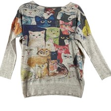 Suéter suéter con estampado de gato caprichoso YESNO para mujer M lana avena mezcla de algodón