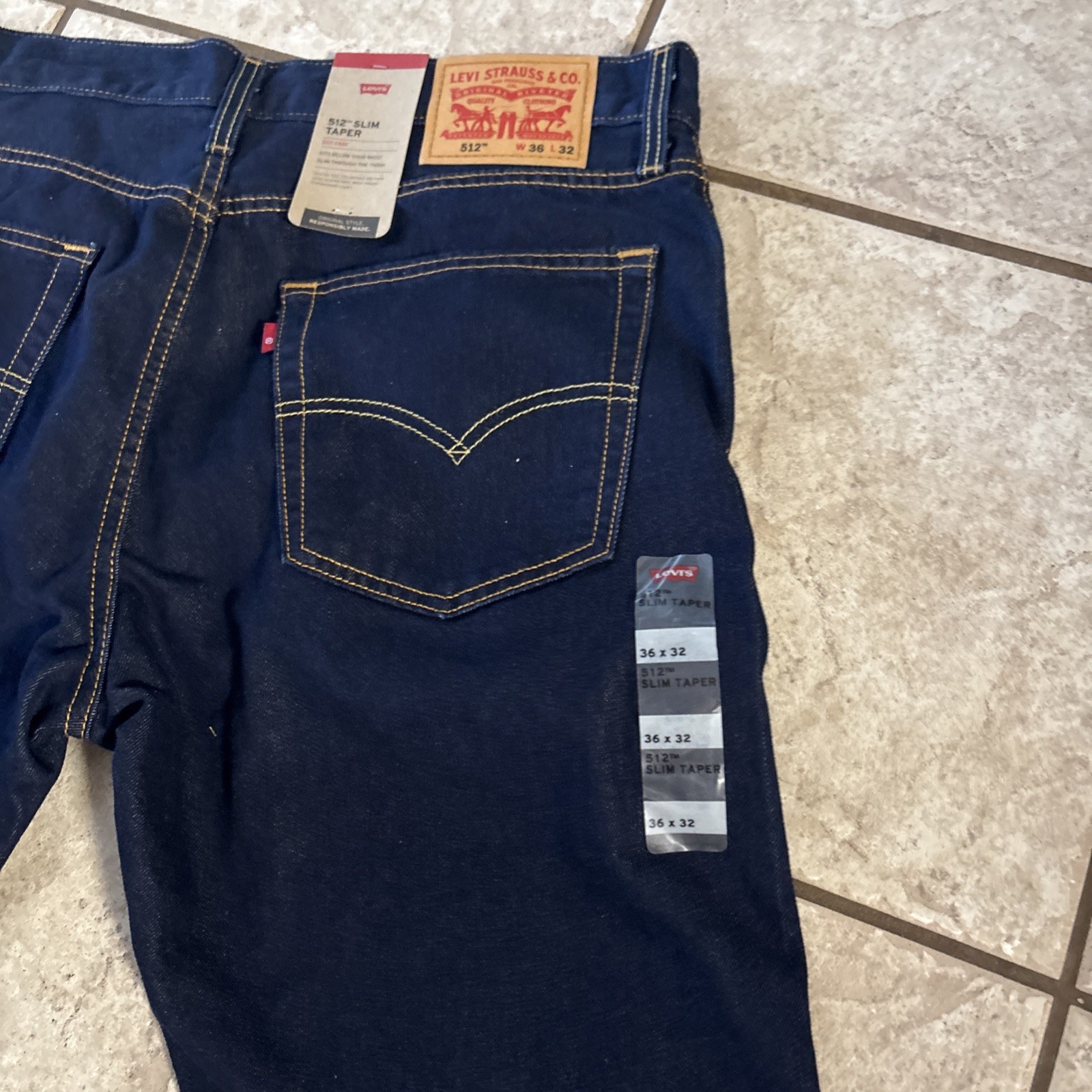 Levi's 512 Slim Fit Zip Fly Tapered Leg Denim Jeans 36X32 Men's Dark Blue thumbnail 6