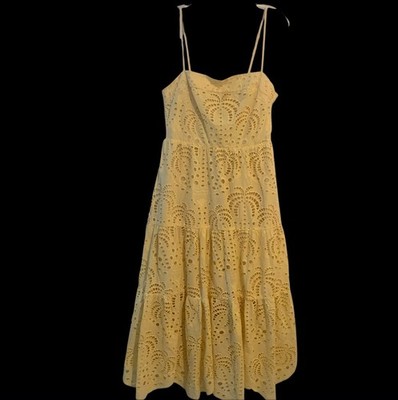 NEW Calypso St Barth Yellow Midi Dress Embroidered Eyelet Smocked Top Size M