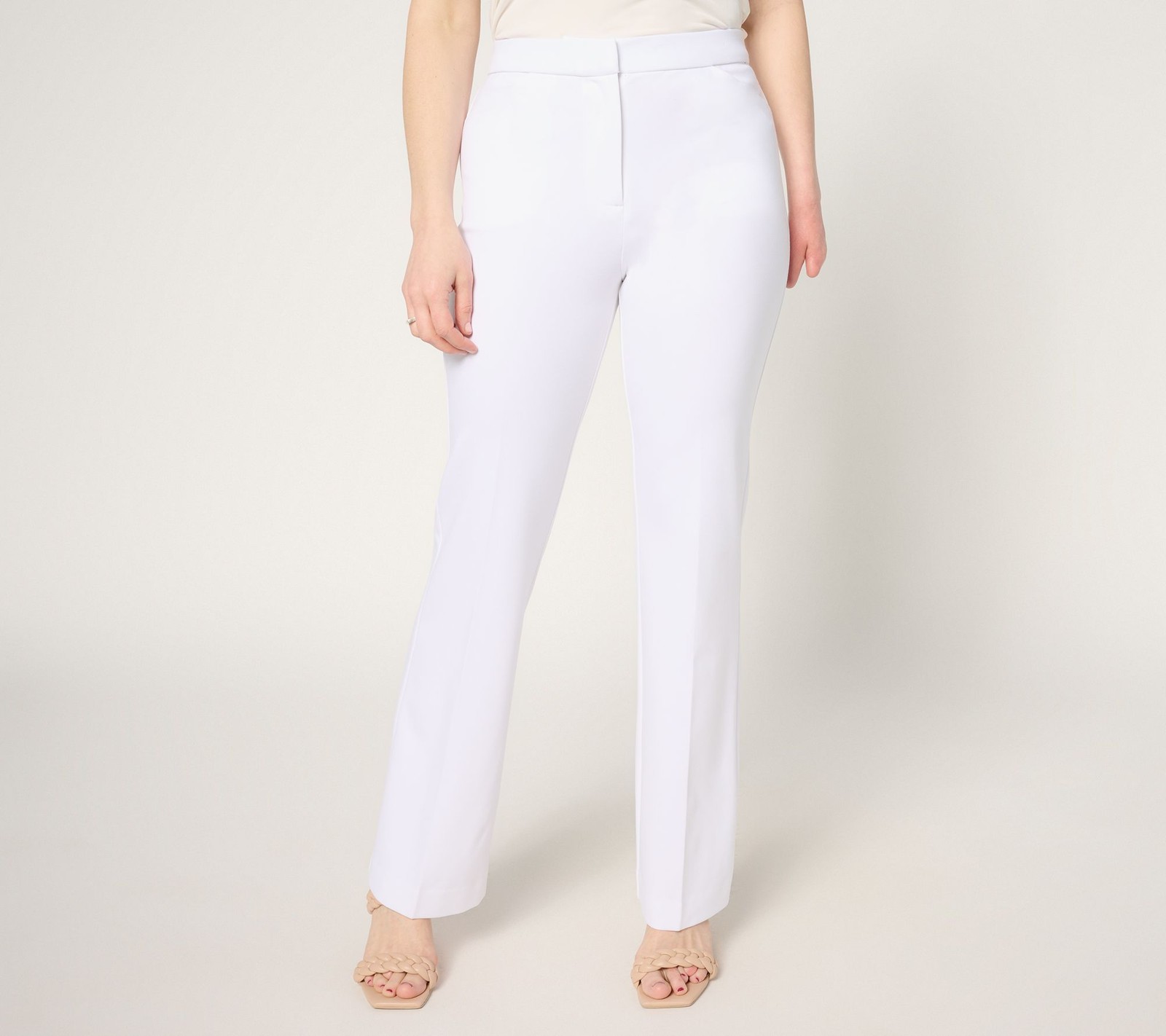 Susan Graver Women's Pants Sz S Tailored by Sleek Ponte Boot-Cut White A684097