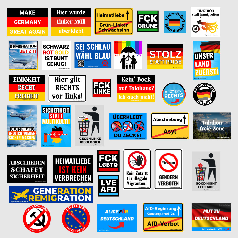 AfD-Aufkleber rechte Aufkleber gegen Linke 37er Paket (185 - 3.700 Stk.)