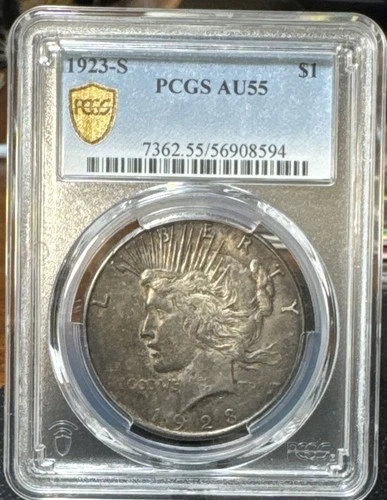 1923-S $1 Peace Silver Dollar PCGS AU 55 Slight Toning