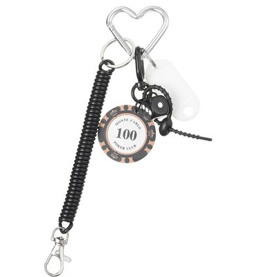Monte Carlo Poker Chip Bag Charm with Heart Clip Black