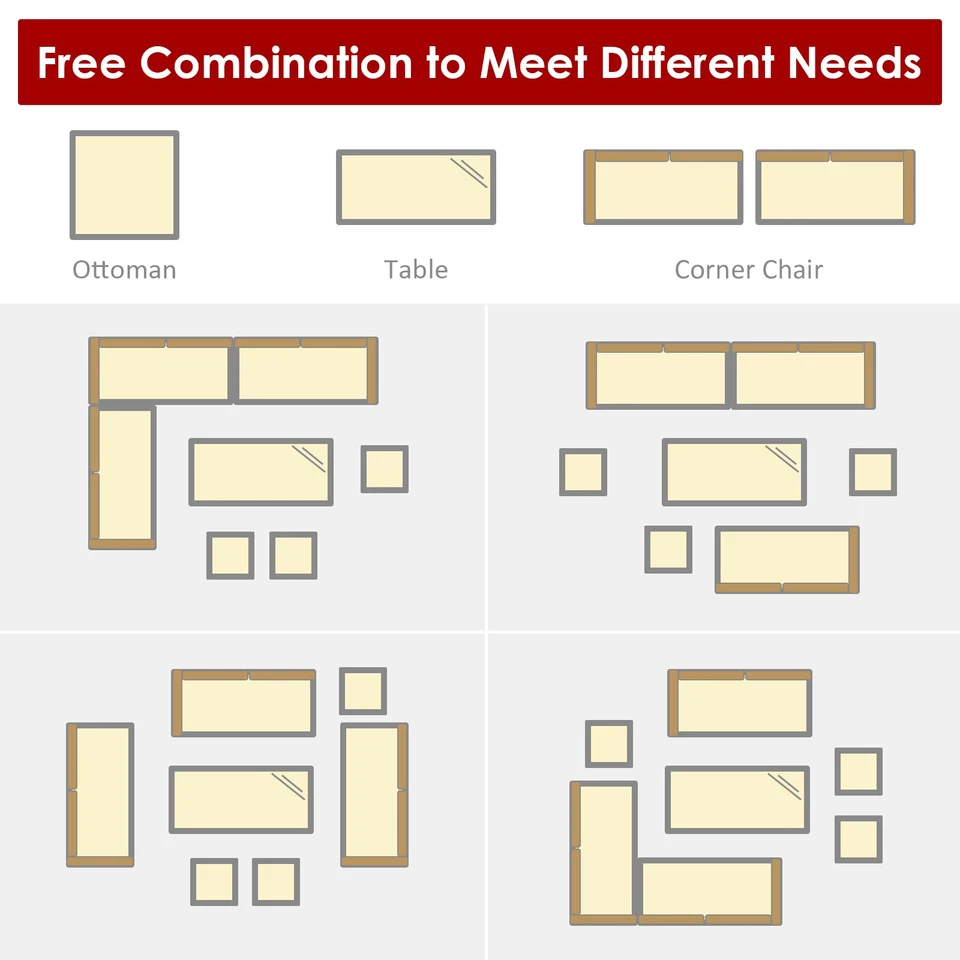 Juego de comedor de 7 piezas Patiojoy sofá seccional otomano exterior rojo Foto 4 de 4