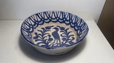 19th Century Spanish Blue and White Glazed Terracotta Fajalauza Lebrillo Bowl