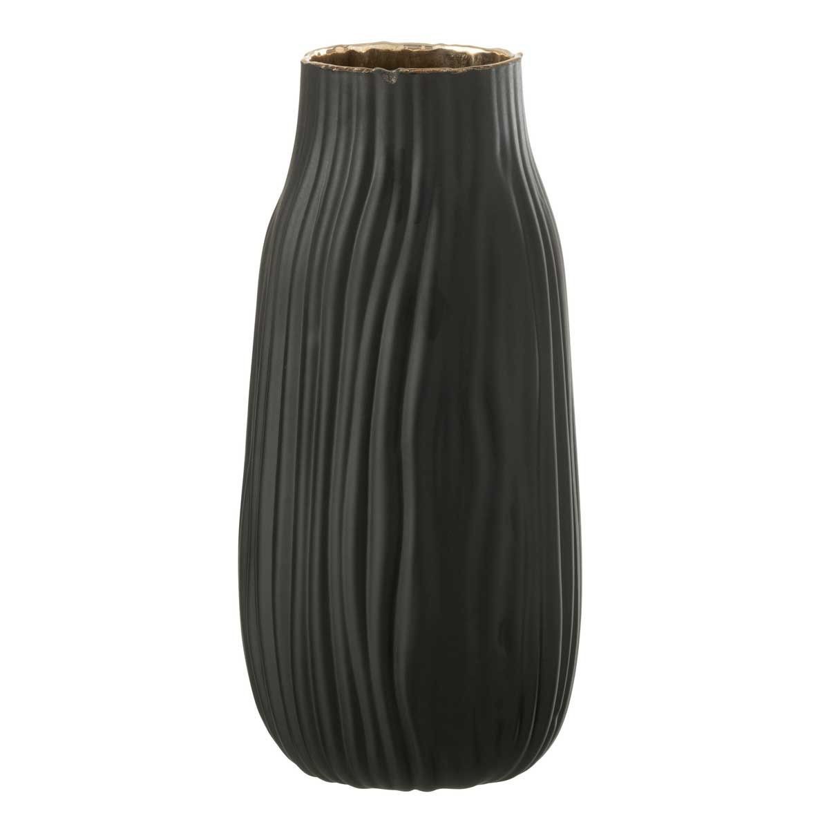 Vase en verre cannelé Louis 26cm noir à col large stable