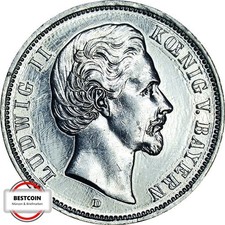 J 42  5 Mark BAYERN Ludwig 2 von 1876 D in f.VZ Flächen bearbeitet  4032