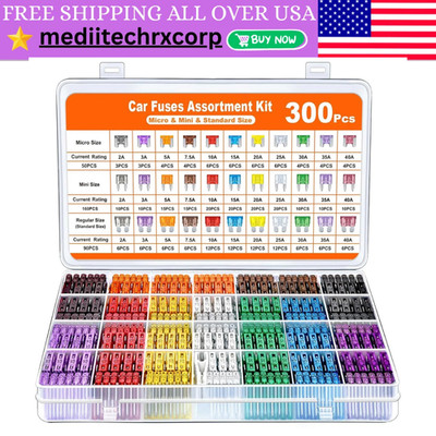 300Pcs Car Fuse Assortment Kit, 160 Mini Blade Fuses Automotive + 90 Standard