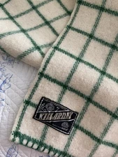 Vintage  100% WOOL REPUBLIC OF IRELAND Green WINDOWPANE Check  BLANKET 68” X 94”