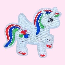 UNICORN PEGASUS WINGS PINK GREEN BLUE KIDS EMBROIDERED IRON ON PATCH 2 x 2"