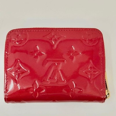 Excellent Louis Vuitton M93608 Monogram Vernis Zippy Coin Purse Red Authentic