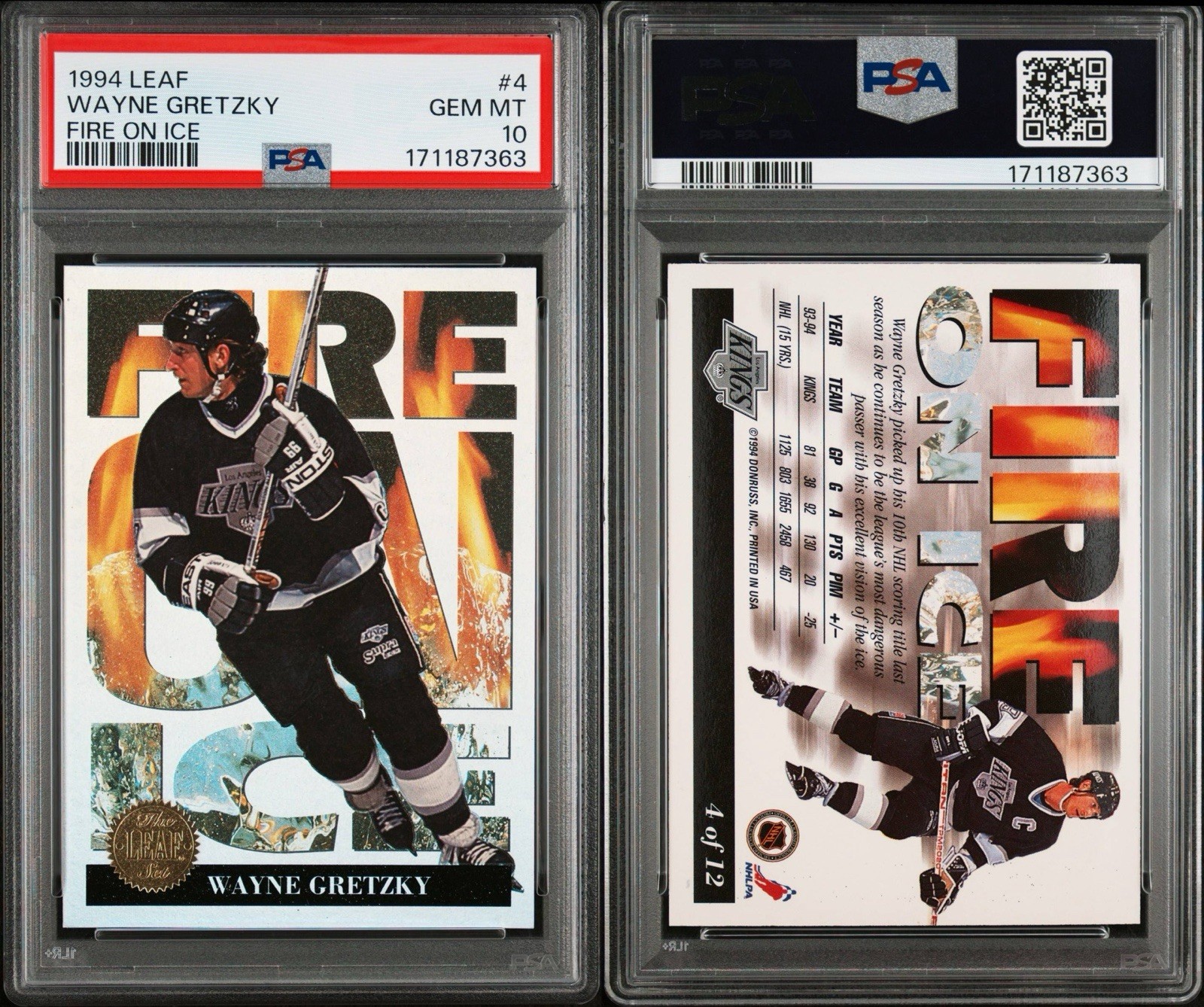 Wayne Gretzky  1994 Leaf #4 Fire on Ice - Kings - PSA 10 POP 9 view 3