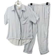 Soma Pajama Set Sz S Blue Striped Button Down Shirt Pants Loungewear