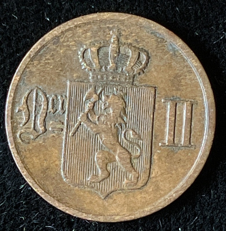1876 Norway 1 Ore, King Oscar II