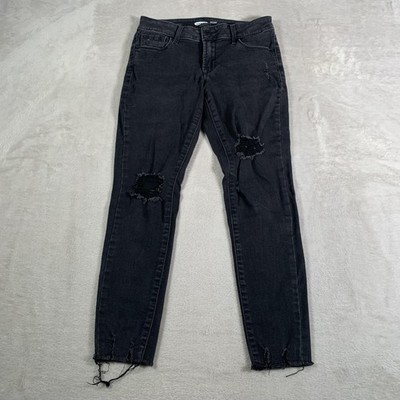 Old Navy Rockstar Jeans Womens 4 Petite Black Super Skinny Ankle Distressed