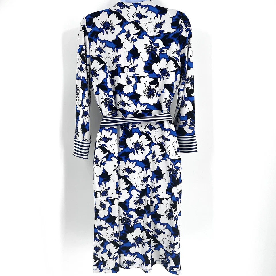 Vestido cruzado de estampado mixto floral y rayas limitado para oficina de carrera mediana Foto 4 de 4