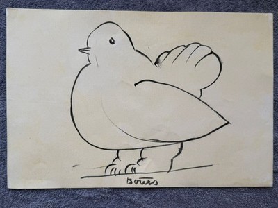 BOTERO drawing and painting on old paper signed stamped vintage